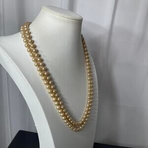 white knotted faux pearls necklace double strand marked JAPAN vintage jewelry